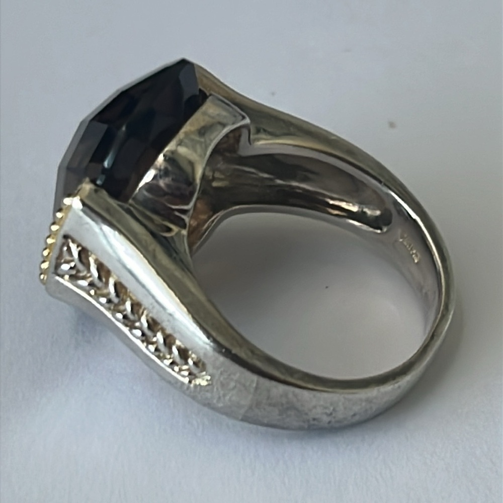 Size 9 Silver Large Rectangle Brown Stone Ring - image 4